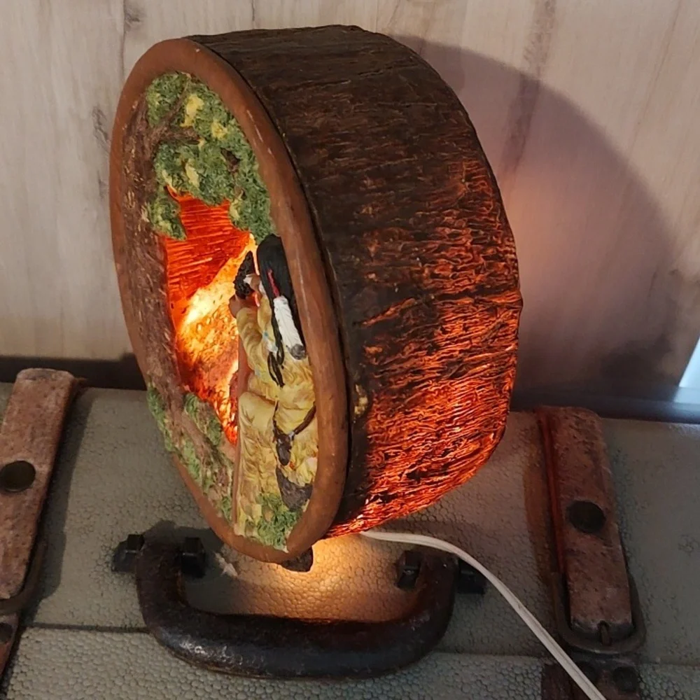 Diorama Lamp Vintage Native American Camp Fire Scene EUC - Picture 4 of 6